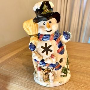 Large Ceramic Snowman Snow House Christmas Tea Light Candle Holder